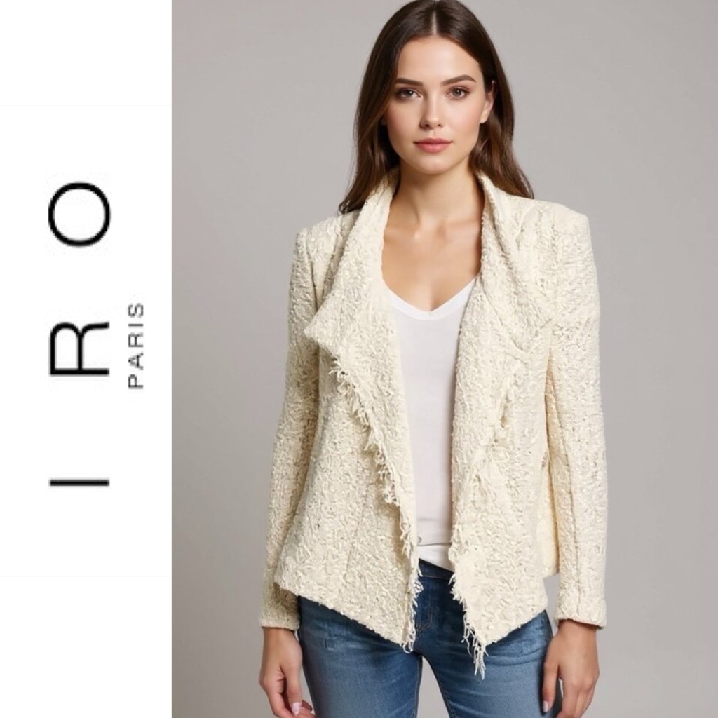 Iro Mira Moto Jacket Fringe Ecru Cotton White Minimalist Blazer Size Small